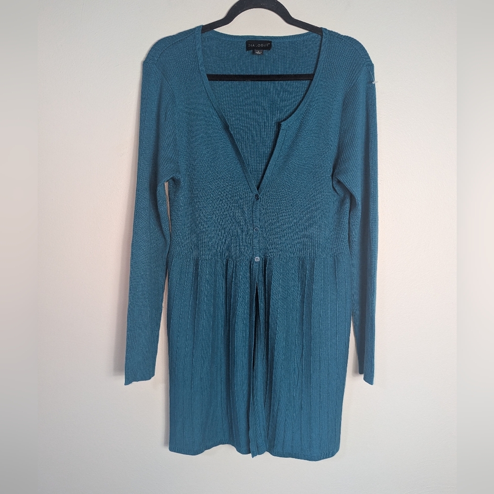 L Dialogue Teal Open Cardigan Cashmere Silk Blend